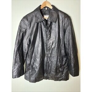 VTG Timothy Daniels Men’s 100% Genuine ‎ Leather Black Jacket Lines Full Zip XL